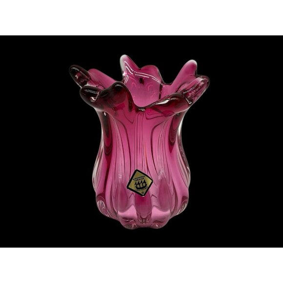 Joseph Hospodka VASE Chribska Glassworks Chzech Bohemian 5 Inch Cranberry VTG - Picture 13 of 15